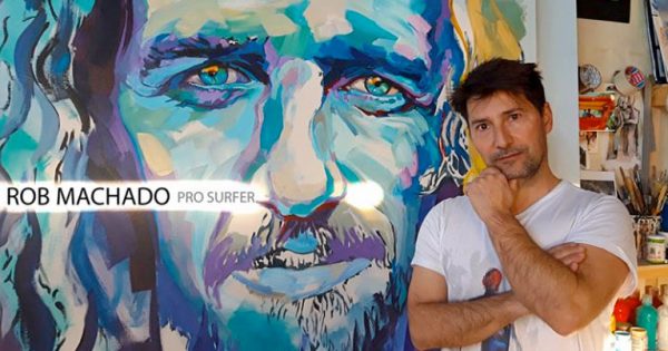 il ritratto di rob machado dipinto dall'artista di surf art Vincenzo Ganadu